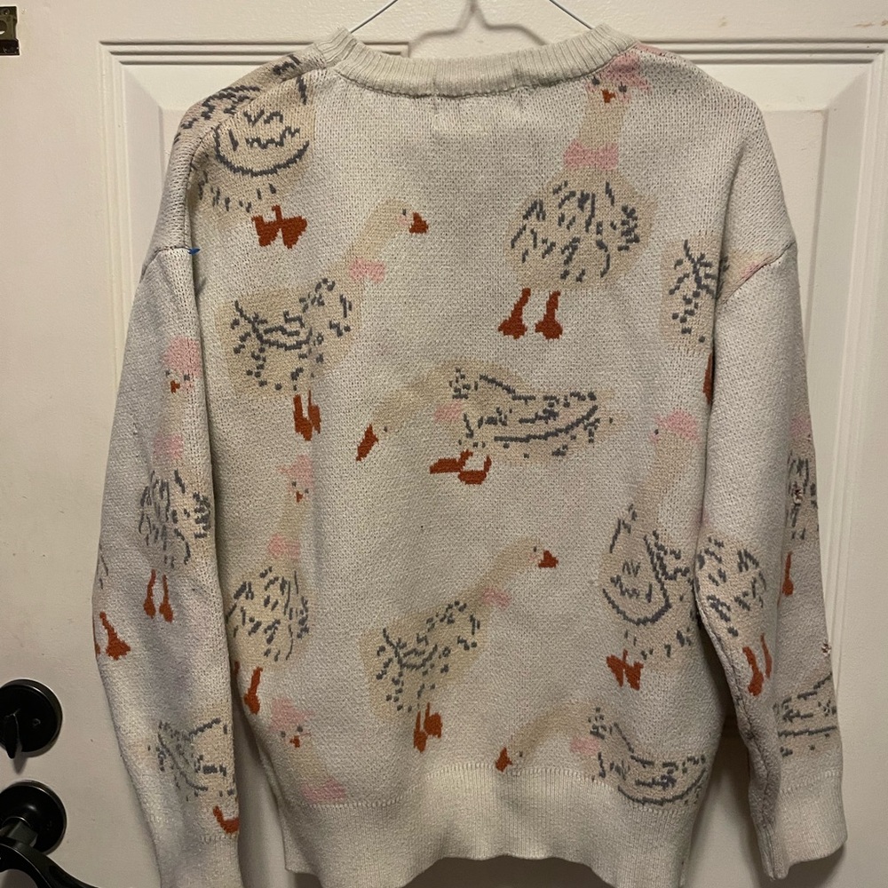 Aelfric Eden Cream and Pink Goose Graphic Women's Sweater - Picture 5 of 5